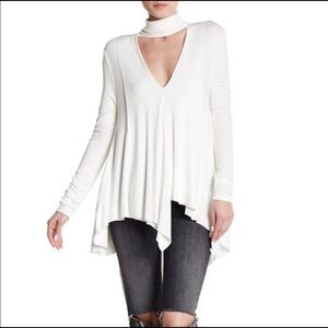 Free People White Asymmetrical Long Sleeve Turtleneck Top, Size Small